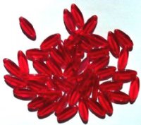 50 16x6mm Transparent Red Narrow Flat Oval Beads